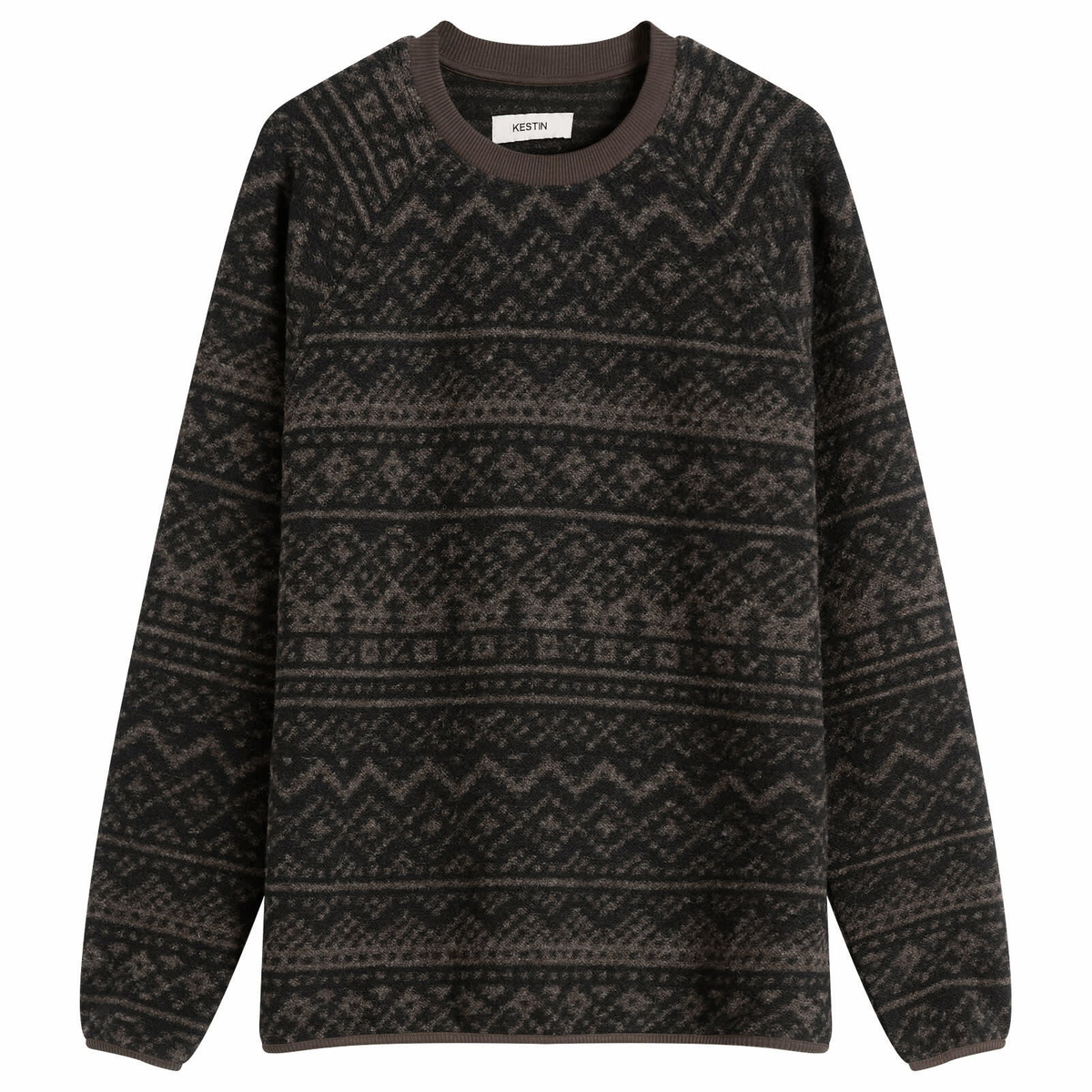 Kestin Men's Junction Knitted Fairisle Sweatshirt in Peat/Black