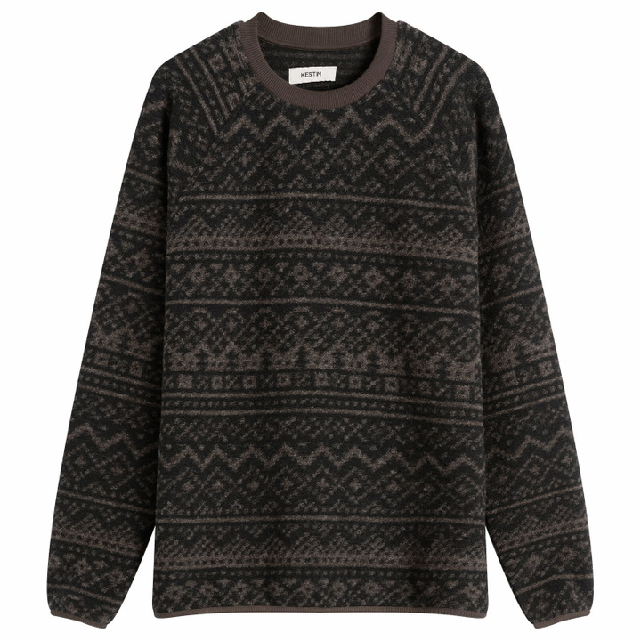 Photo: Kestin Men's Junction Knitted Fairisle Sweatshirt in Peat/Black