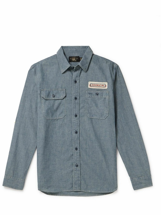 Photo: RRL - Embroidered Cotton and Hemp-Blend Chambray Shirt - Blue
