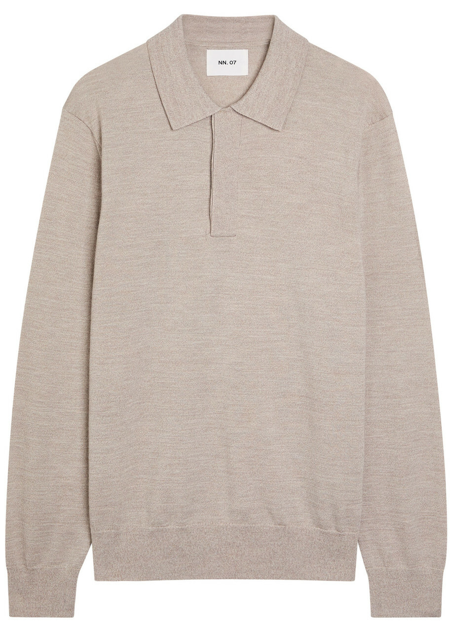 NN07 Emerson Melange Wool Polo Shirt Ecru