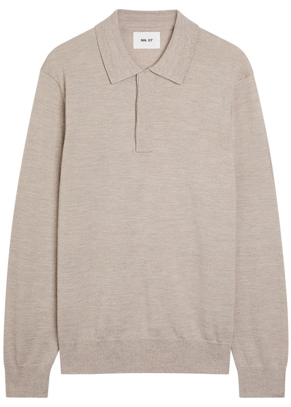 Photo: NN07 Emerson Melange Wool Polo Shirt Ecru