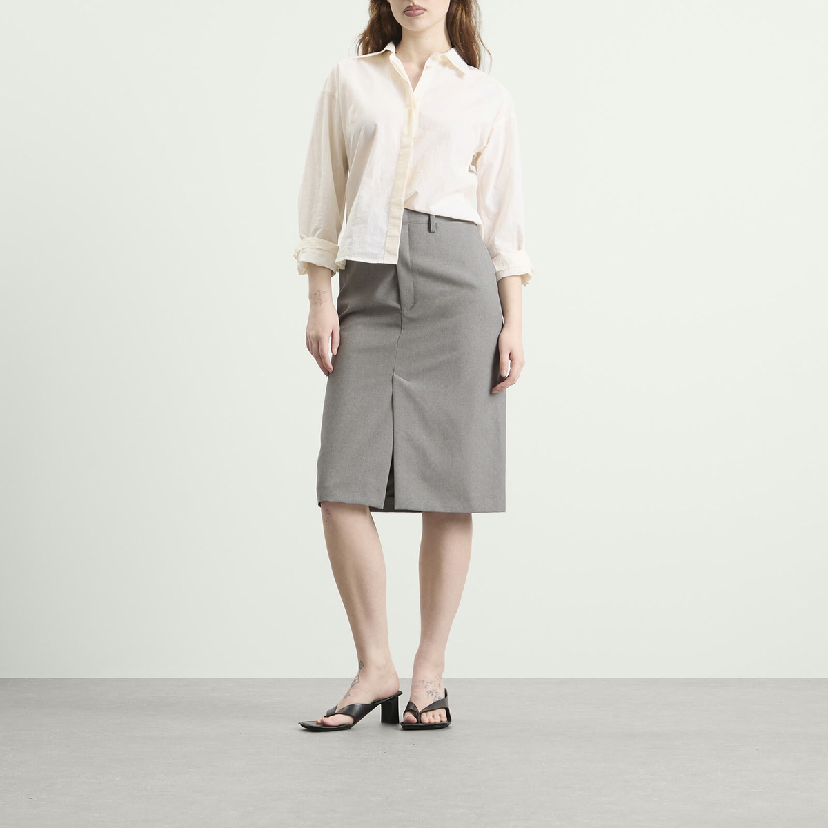 Jil Sander Women's High Waist Skirt with Slashed Side Waistband in Shadow