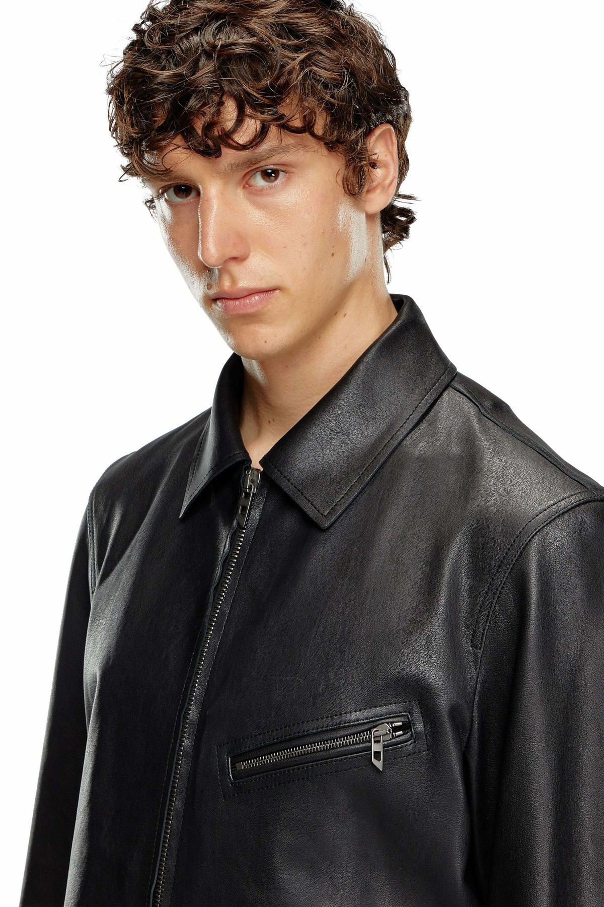 Diesel Leather jacket with embossed Oval D - Leather jackets Mens in Black