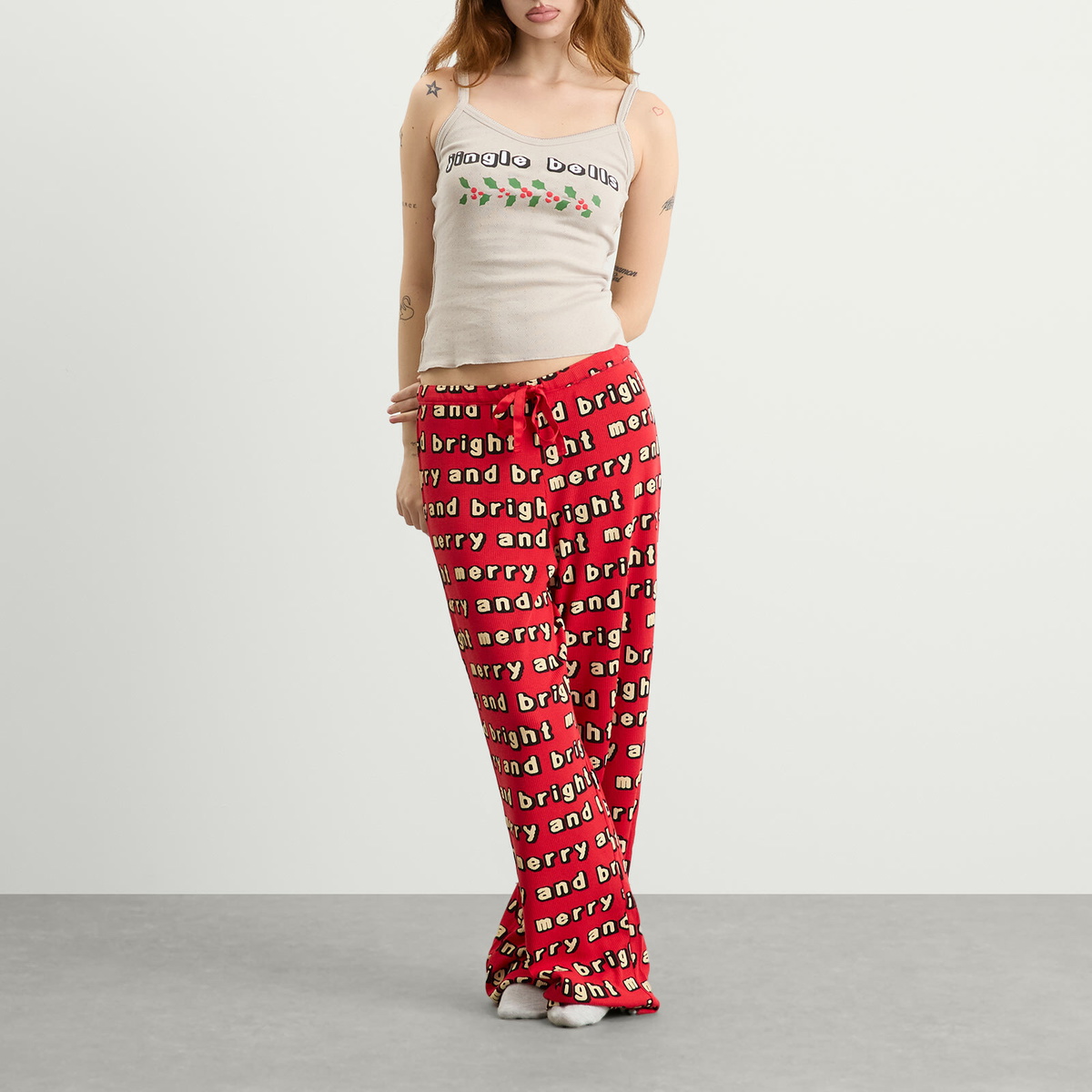 SKIMS Women's x CPFM Tank Top & Modal Waffle Pant Sleep Set in Stone Jingle Bells