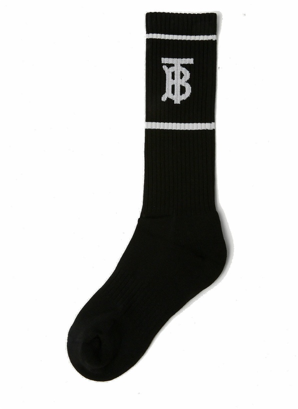 Photo: Monogram Motif Intarsia Cotton Blend Socks in Black