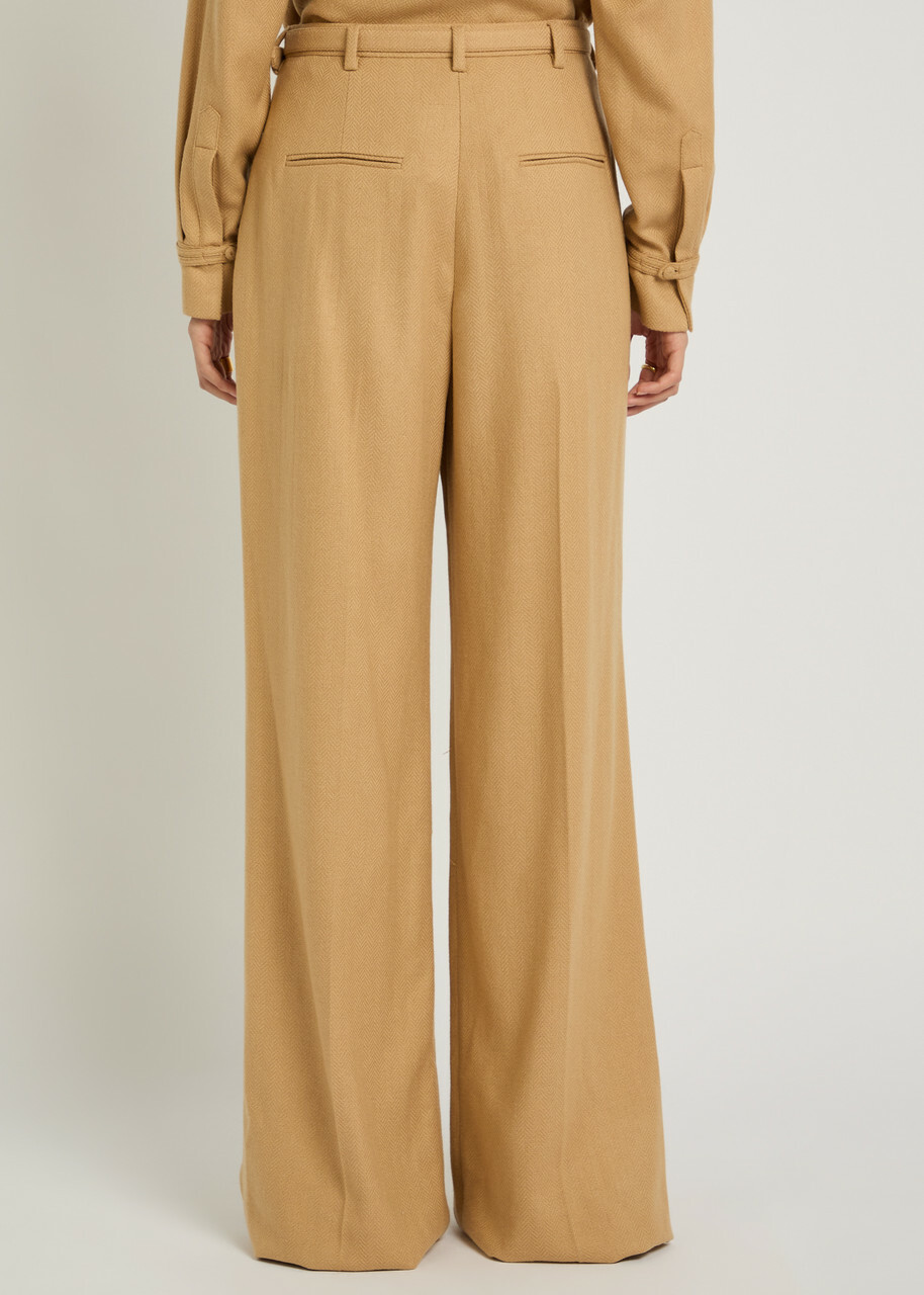 Gabriela Hearst Vargas Herringbone Cashmere and Silk-blend Trousers Camel
