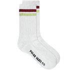 Polar Skate Co. Men's Stripe Sock in White/Rich Red/Chartreuse