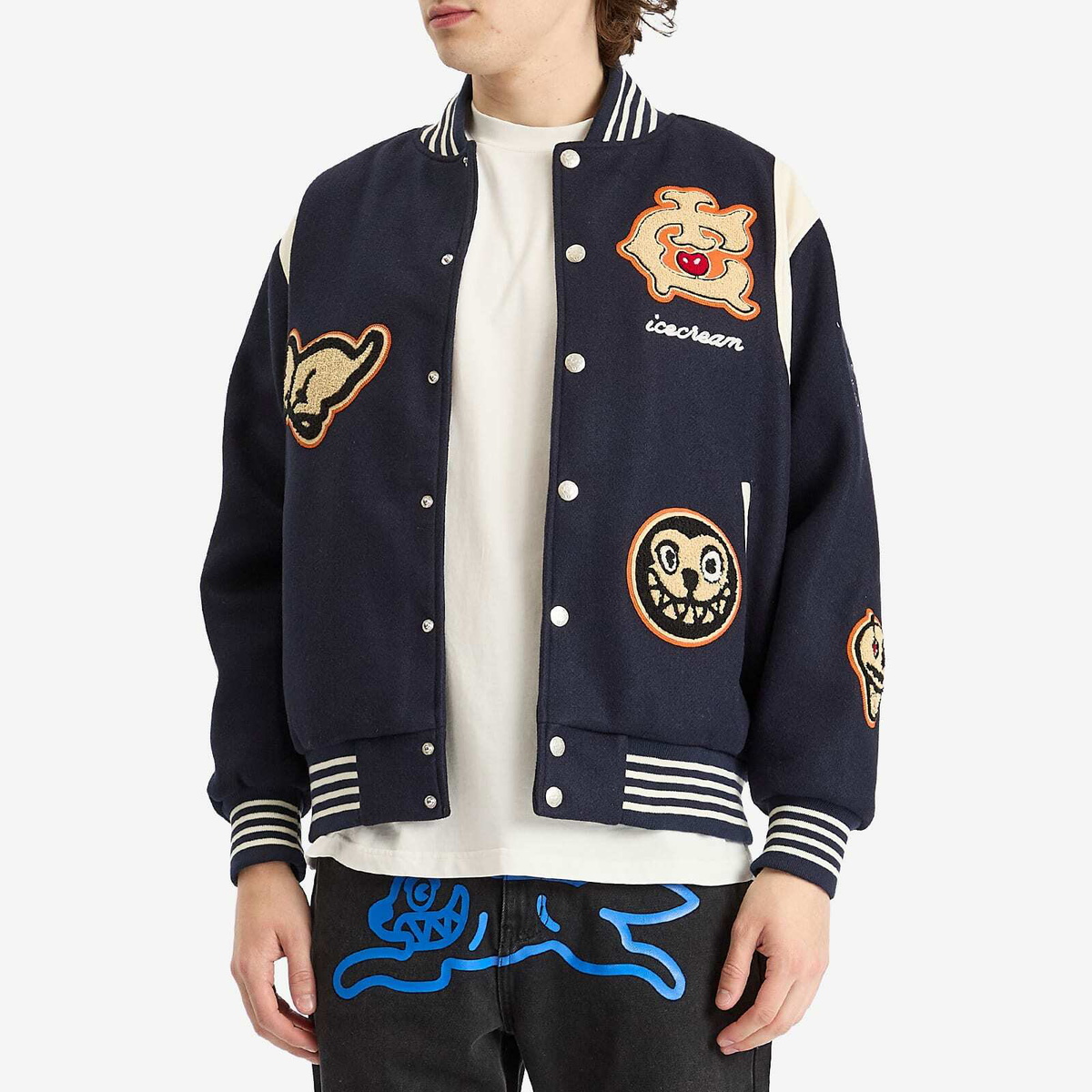 ICECREAM Men's Collegiate Patch Varsity Jacket in Navy