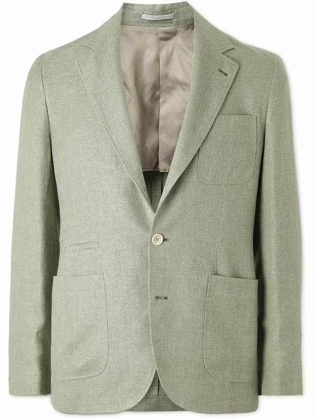 Photo: Brunello Cucinelli - Slim-Fit Linen, Wool and Silk-Blend Blazer - Green