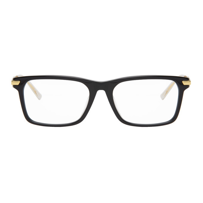 Photo: Bottega Veneta Black and Gold Square Acetate Glasses