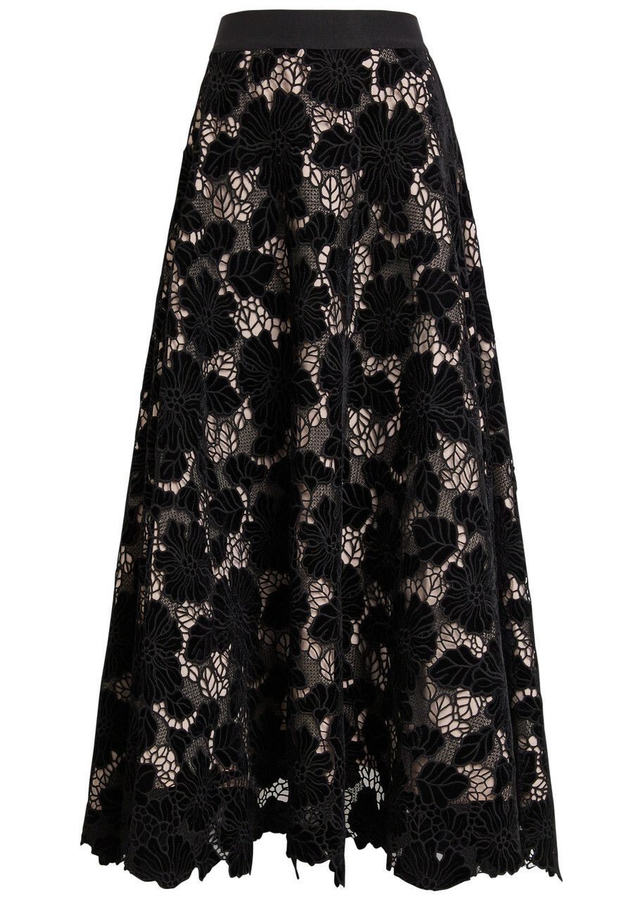 Alice + Olivia Lorena Cutwork Lace Maxi Skirt Black