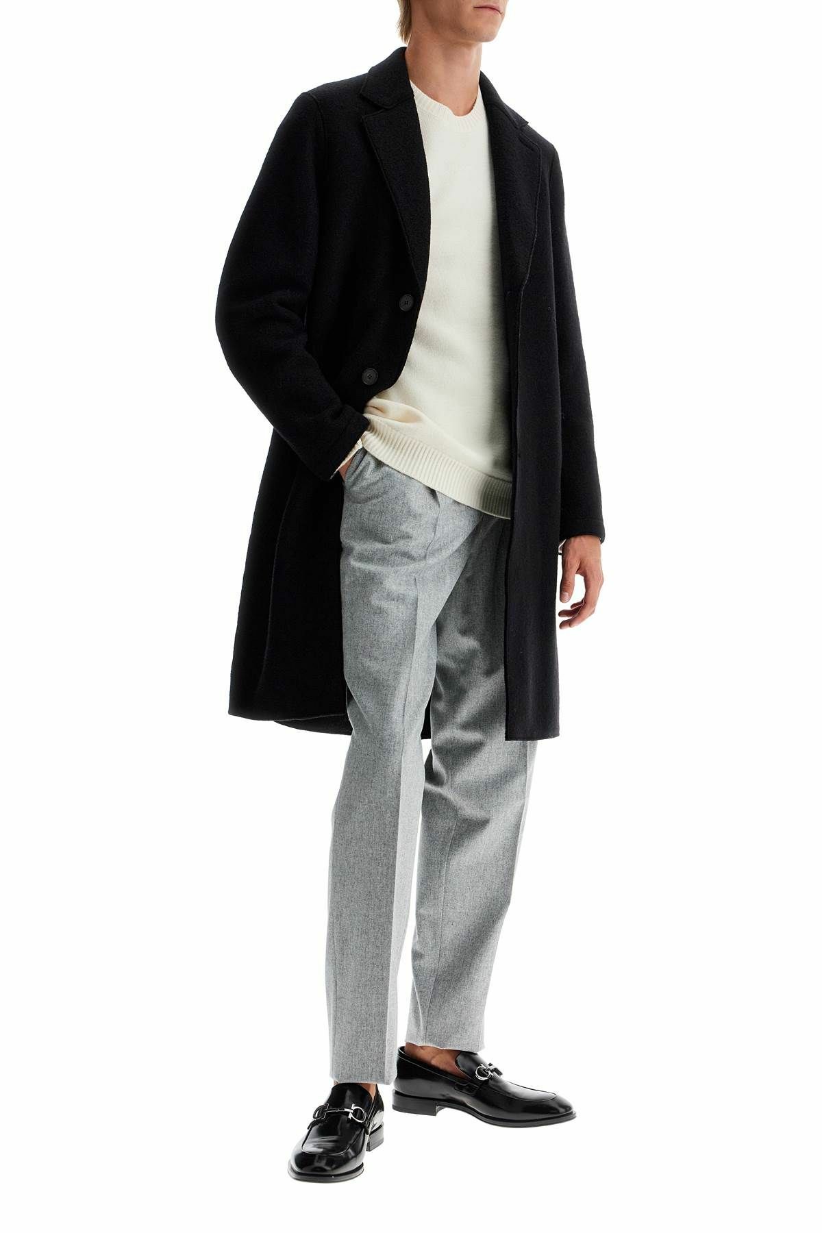 HARRIS WHARF LONDON single-breasted wool coat in boiled Black