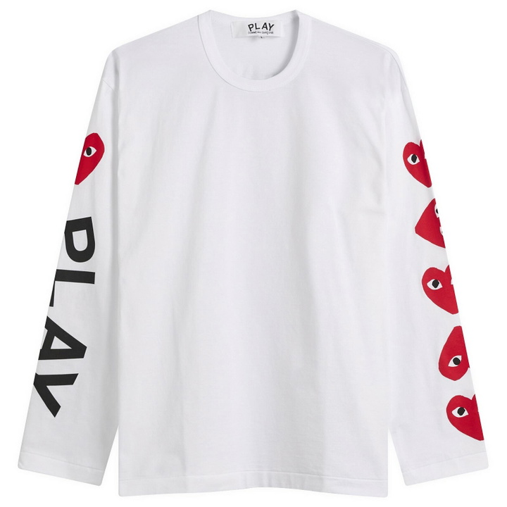 Photo: Comme des Garçons Play Red Heart Long Sleeve T-Shirt in White