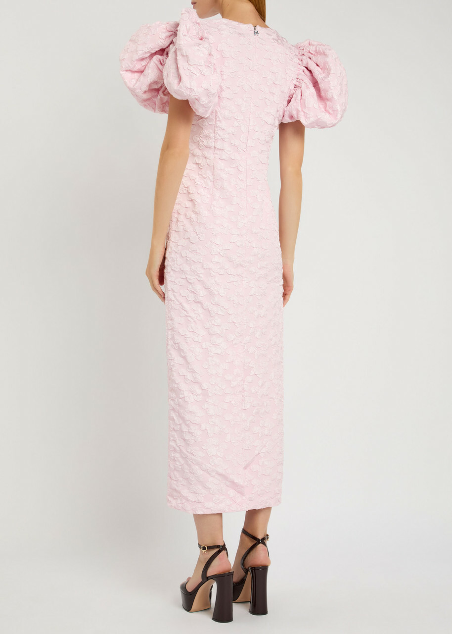 Rotate Sunday Puffy Floral-jacquard Midi Dress Pink