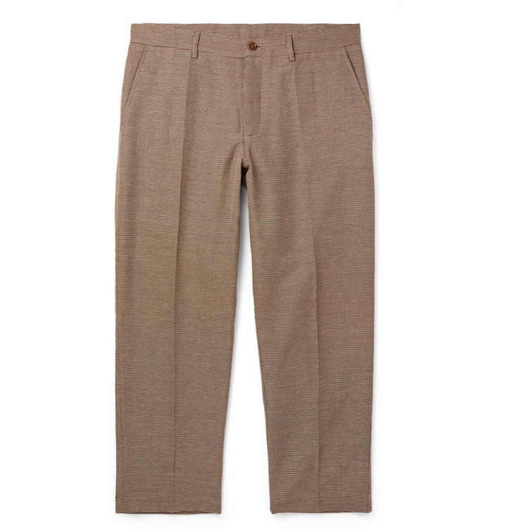 Photo: YMC - Cropped Checked Cotton-Blend Trousers - Brown