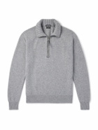 TOM FORD - Leather-Trimmed Wool and Cashmere-Blend Half-Zip Rollneck Sweater - Gray