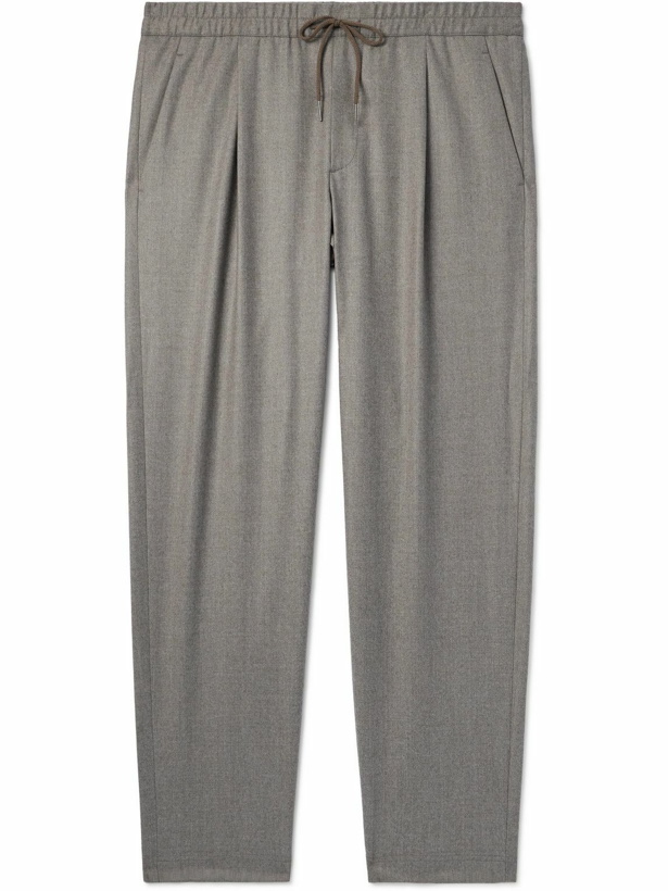 Photo: Caruso - Straight-Leg Pleated Cotton-Blend Flannel Drawstring Trousers - Neutrals