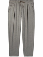 Caruso - Straight-Leg Pleated Cotton-Blend Flannel Drawstring Trousers - Neutrals