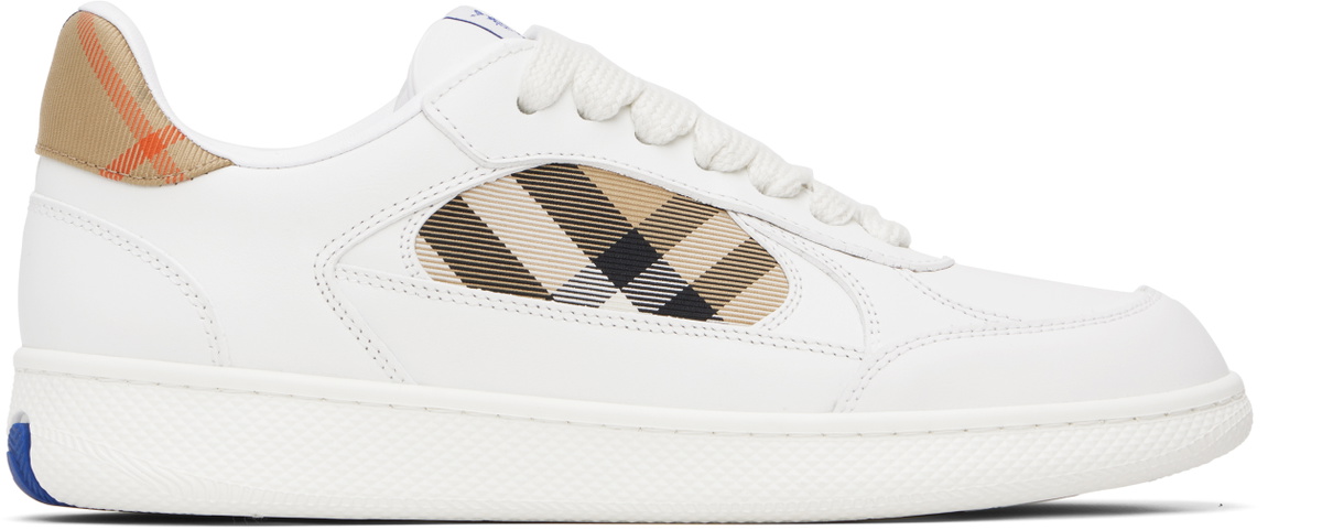 Burberry White Leather & Check Terrace Sneakers​
