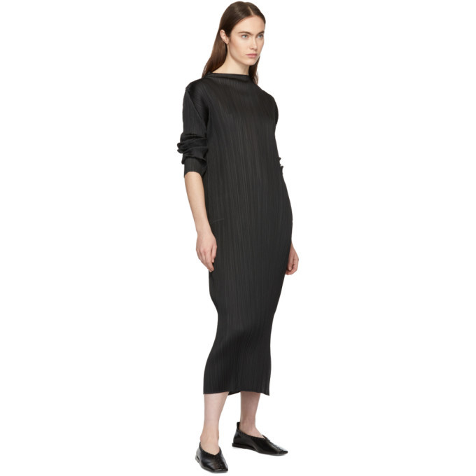 Pleats Please Issey Miyake Black Pleated Mock Neck Dress Pleats