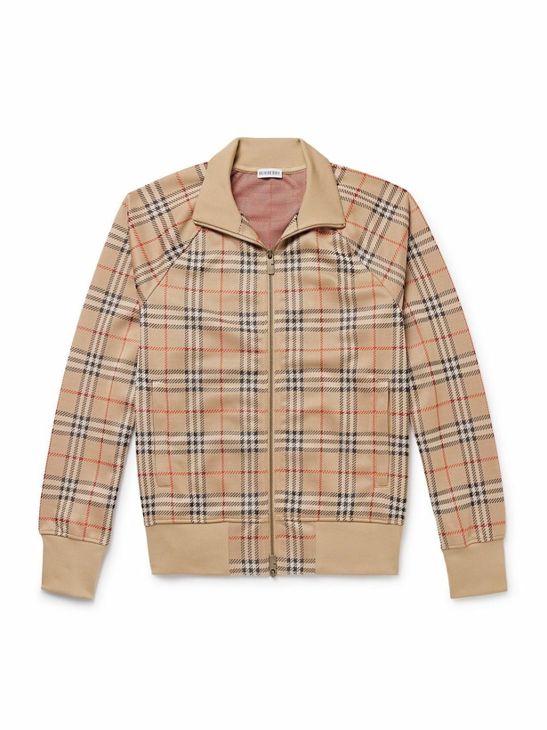 Photo: Burberry - Checked Jacquard-Knit Zip-Up Sweatshirt - Neutrals