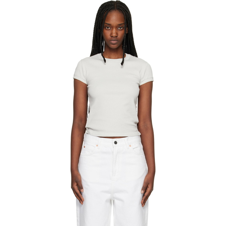 Photo: Maison Kitsuné Gray Contrasted Rib Fitted T-shirt