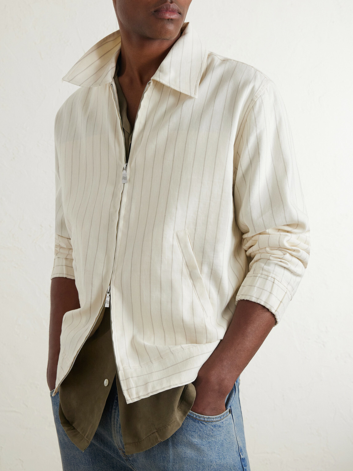 Frescobol Carioca - Tomas Striped Linen and Cotton-Blend Blouson Jacket - Neutrals