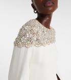 Oscar de la Renta Caped embellished silk-blend gown