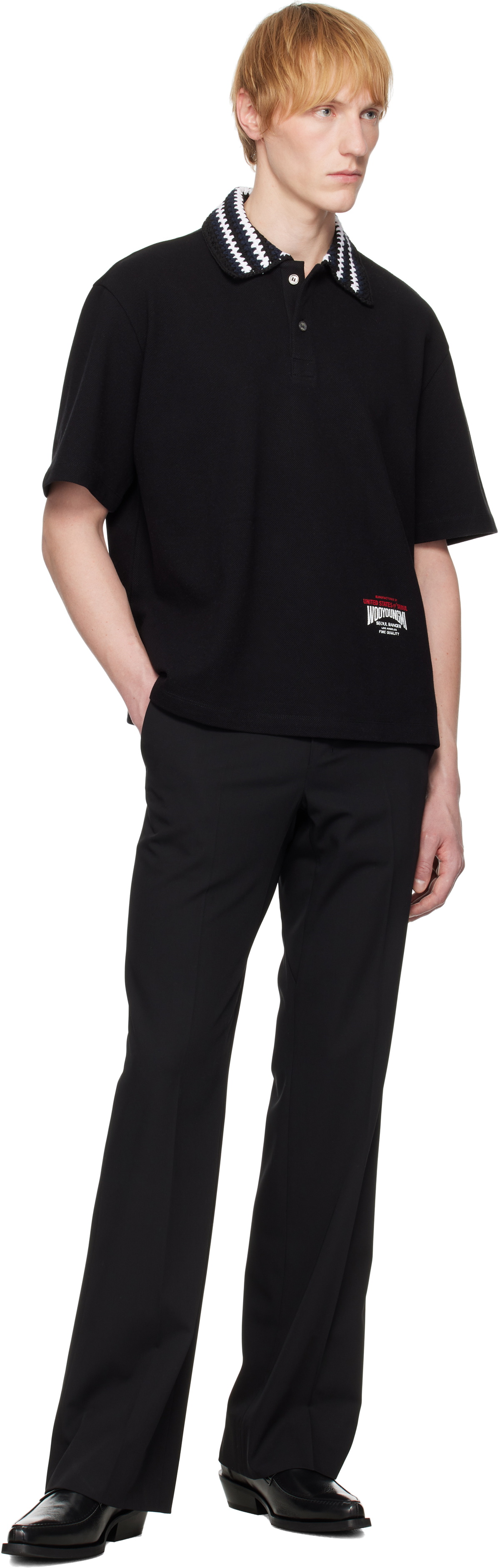 WOOYOUNGMI Black Knit Collar Polo