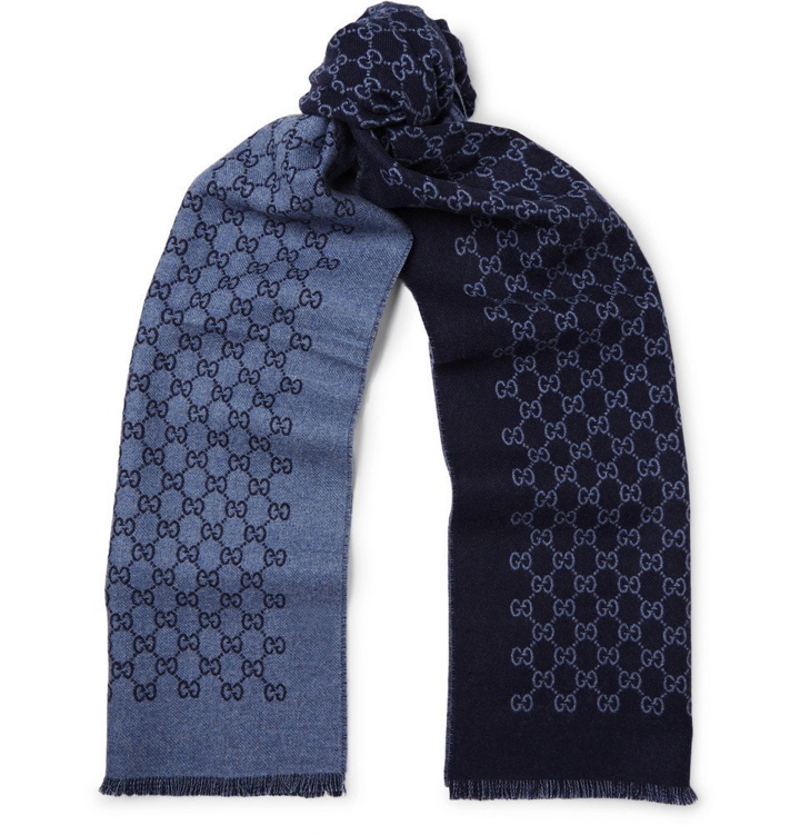 Photo: Gucci - Reversible Logo-Print Wool Scarf - Navy