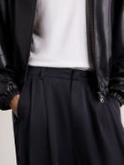 Amomento - Wide-Leg Pleated Satin Trousers - Black