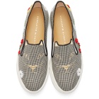 Charlotte Olympia Black and White Gingham Kitty Slip-On Sneakers