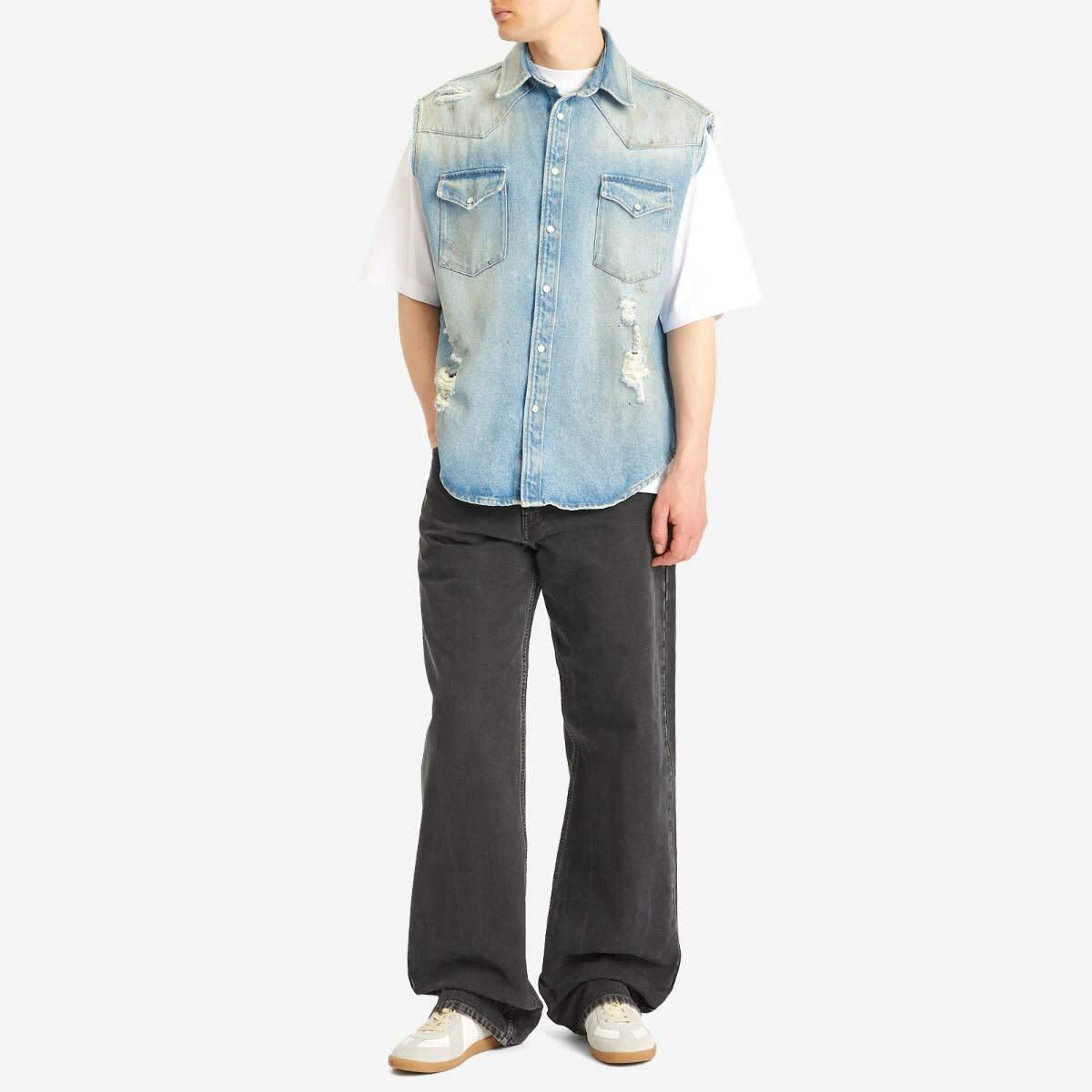 MM6 Maison Margiela Men's Sleeveless Distressed Denim Shirt