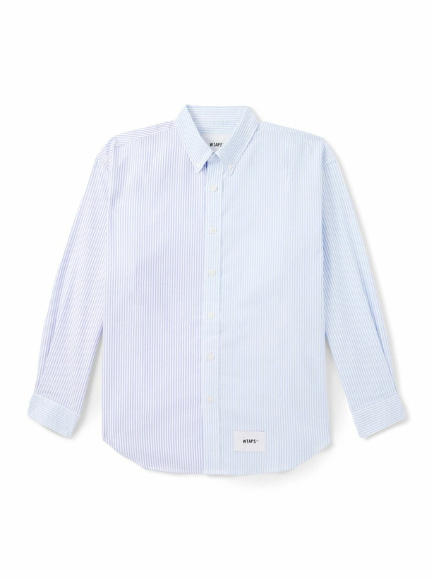 Photo: WTAPS - Button Down-Collar Logo-Appliquéd Panelled Striped COOLMAX® Shirt - Blue