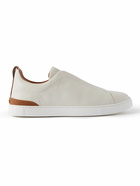 Zegna - Full-Grain Leather Slip-On Sneakers - White