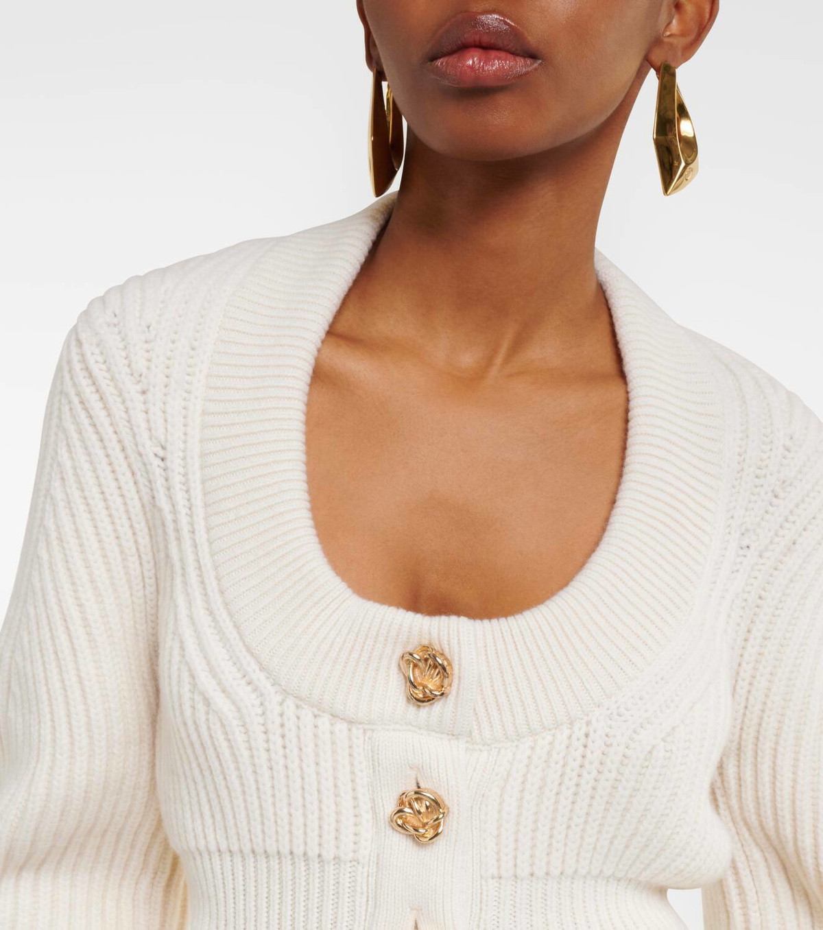 Alexander McQUEEN ペプラム ヘム 立体 ニット カシミヤ混 S Alexander McQueen Peplum wool and cashmere cardigan Alexander McQueen