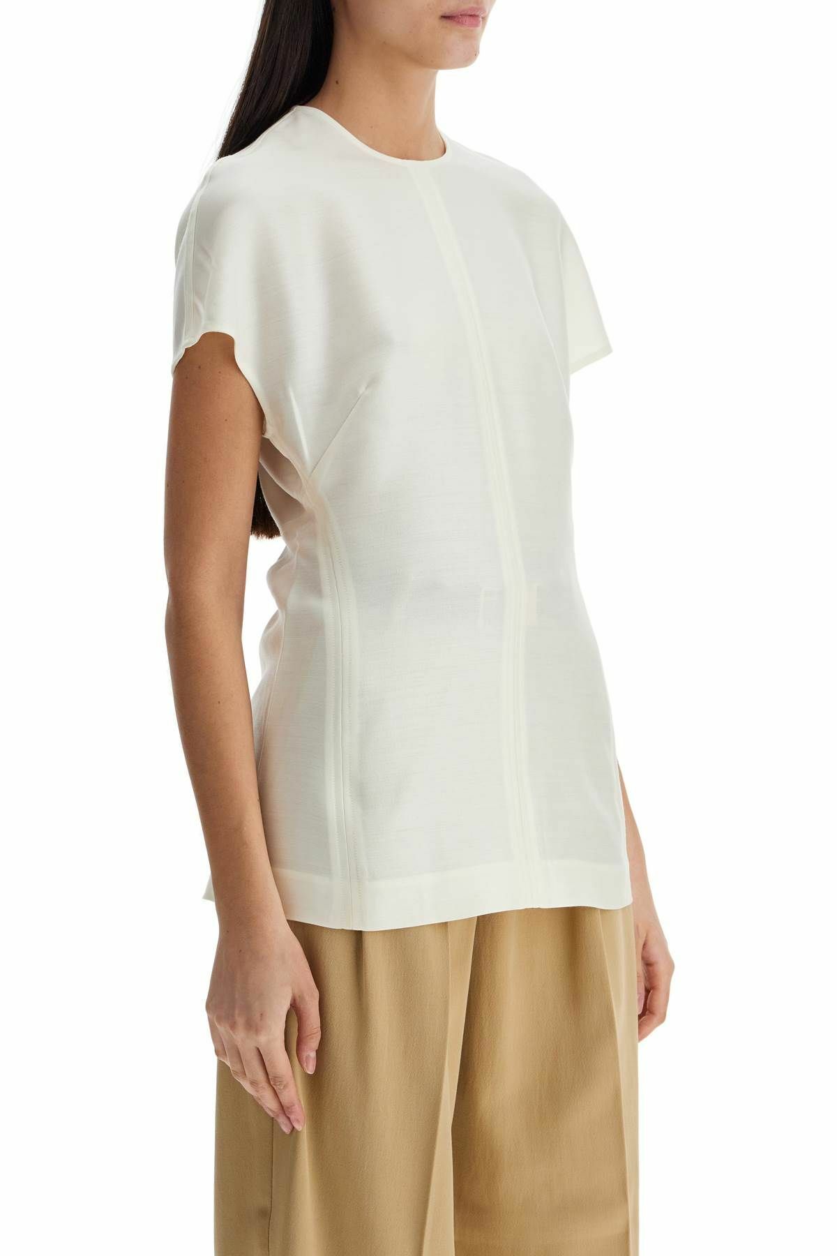 toteme☆knot short-sleeve top TOTEME short sleeve wool and silk top in macadamia Beige Toteme