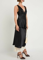 Reformation Marcia Colour-blocked Silk Midi Skirt Black