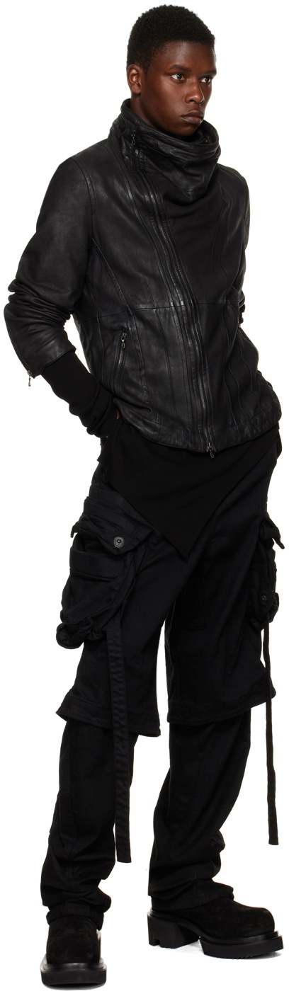 Julius Black Cowl Neck Leather Jacket