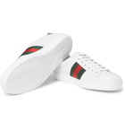 Gucci - Ace Watersnake-Trimmed Embroidered Leather Sneakers - Men - White