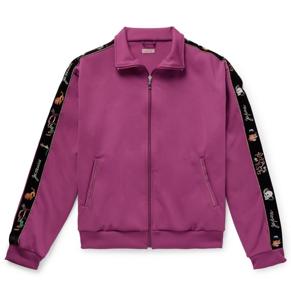KAPITAL - Embroidered Velvet-Trimmed Tech-Jersey Track Jacket - Purple ...