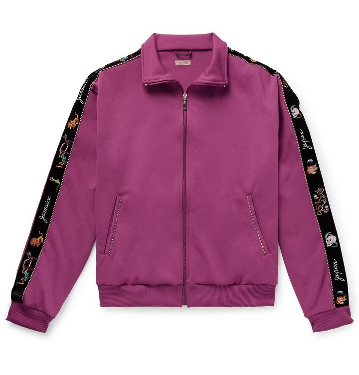Photo: KAPITAL - Embroidered Velvet-Trimmed Tech-Jersey Track Jacket - Purple