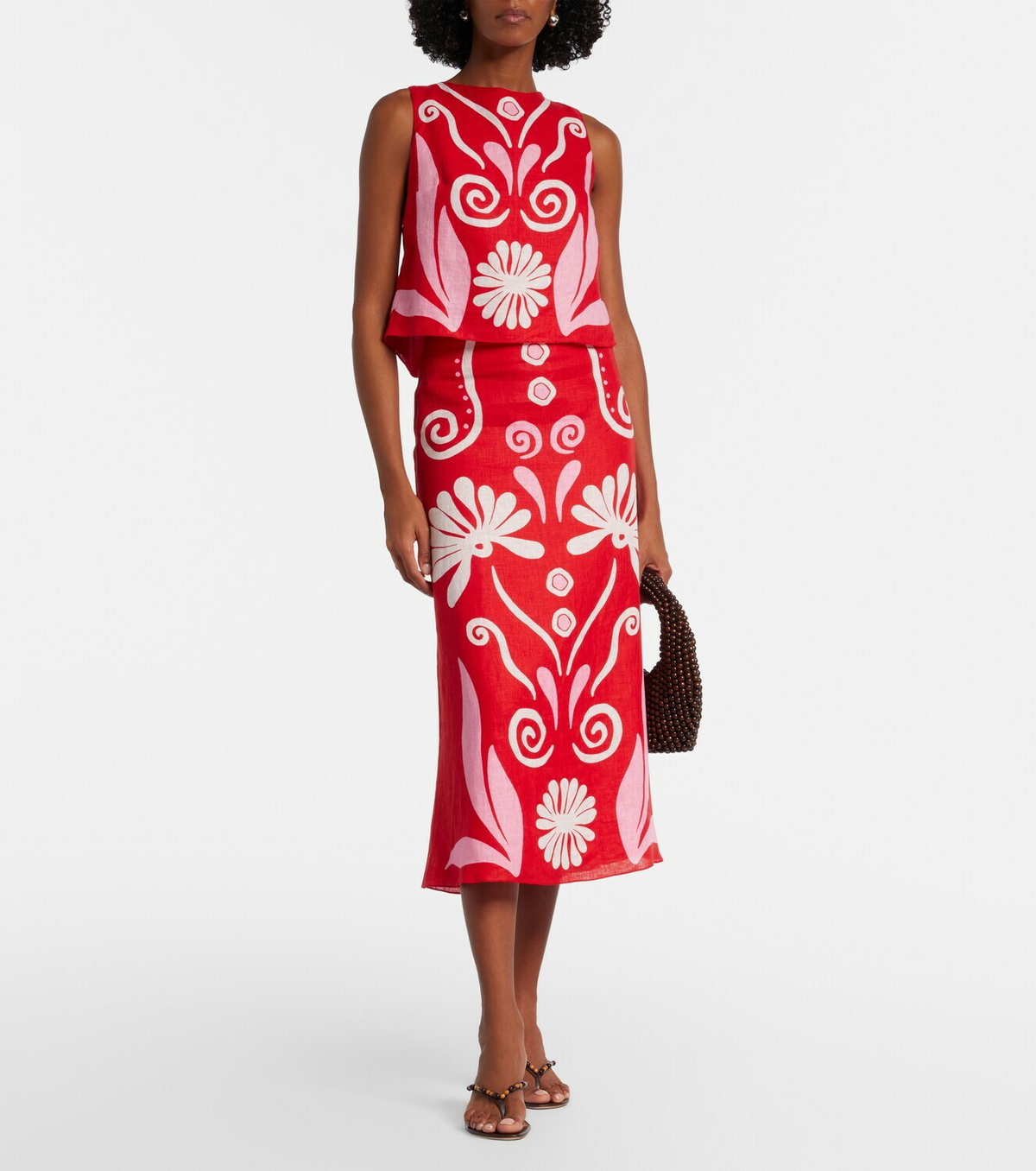 Cala de la Cruz Fabiana printed linen midi skirt