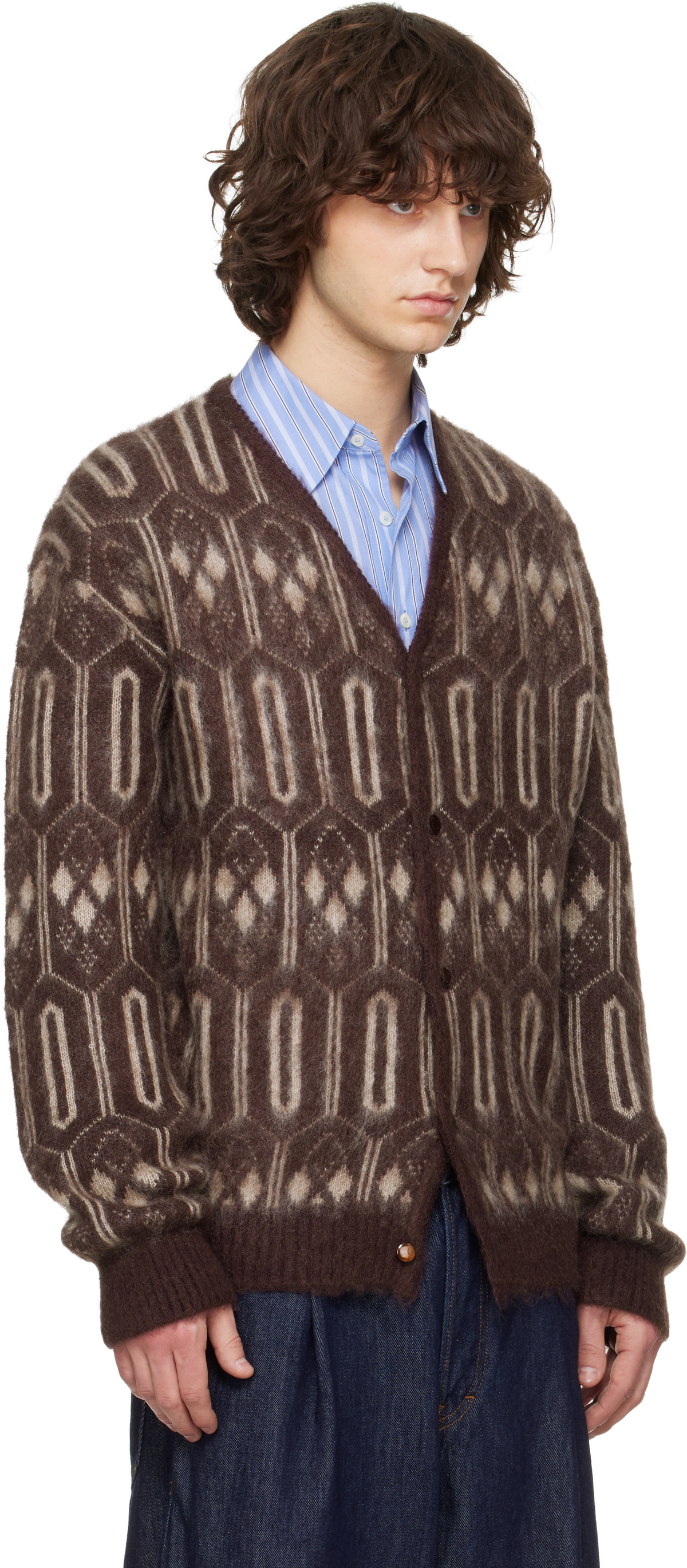NEEDLES Burgundy Mohair Geometric Cardigan Needles