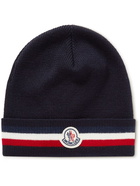 Moncler - Logo-Appliquéd Striped Ribbed Virgin Wool Beanie