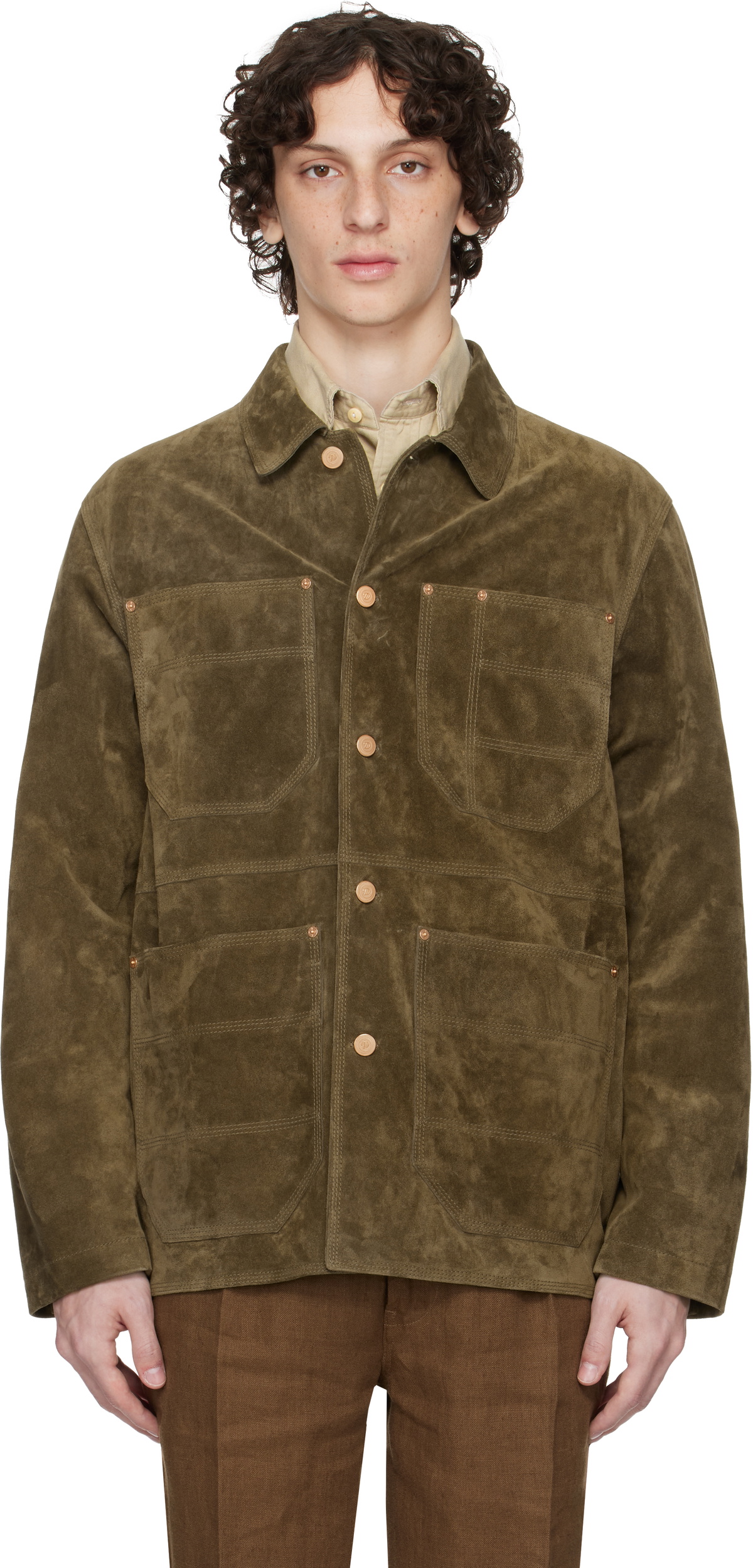Drake's Khaki Welder Chore Suede Jacket Drake's