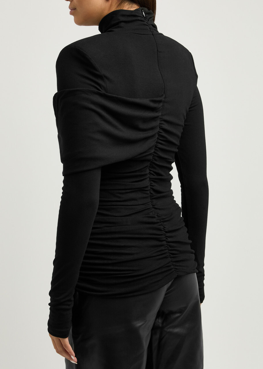 Aexae Ruched Stretch-jersey top Black