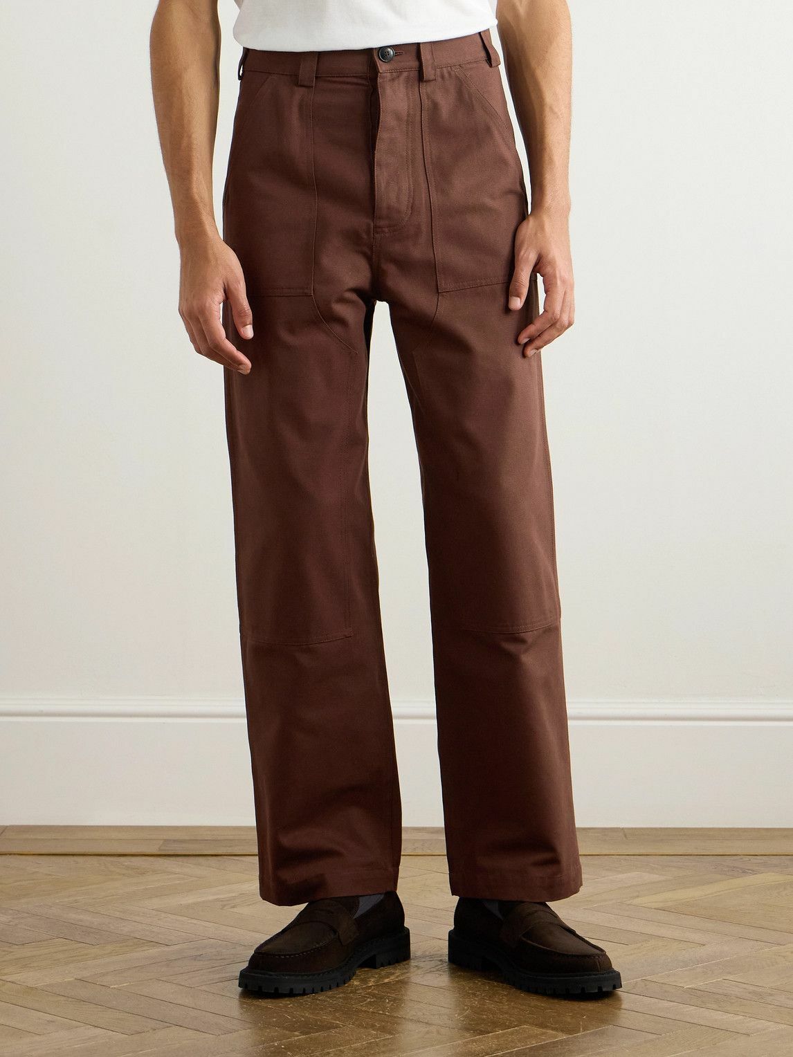MILES LEON - Garden Straight-Leg Cotton-Canvas Trousers - Brown