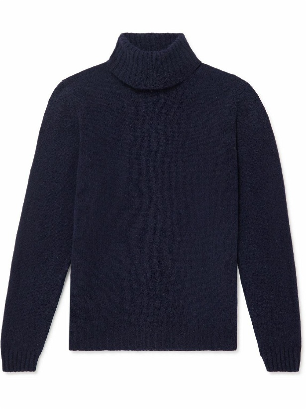 Photo: Kingsman - Shetland Virgin Wool Rollneck Sweater - Blue