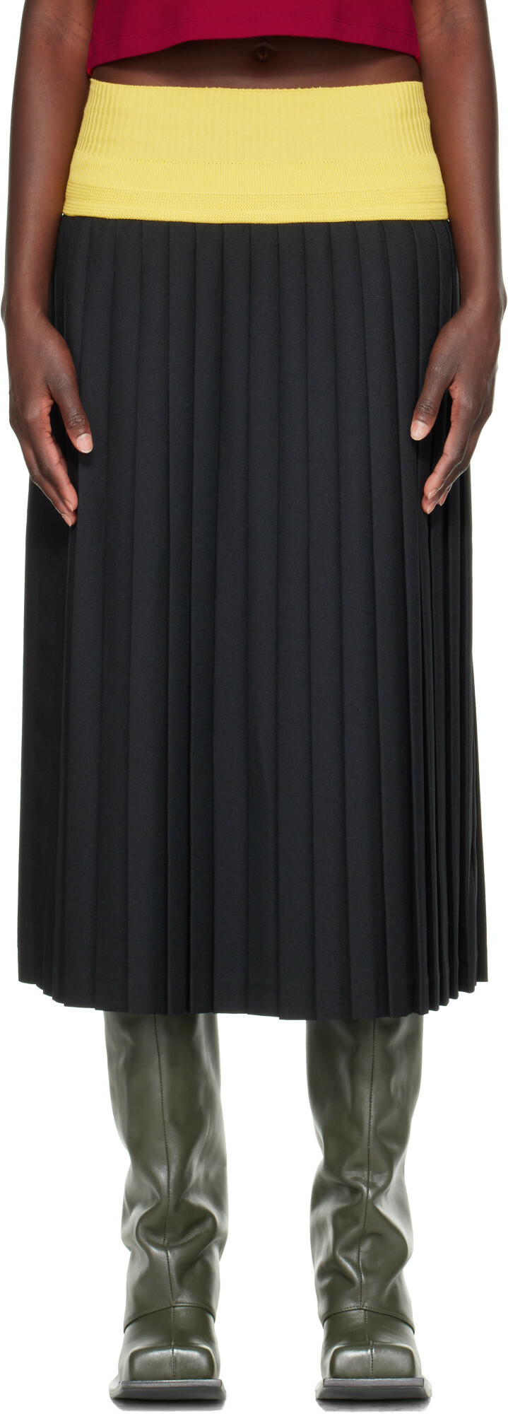 Stefan Cooke Black Match Midi Skirt